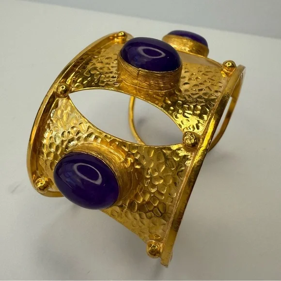Purple Natural stone gold plated cuff - Picture 4 of 7